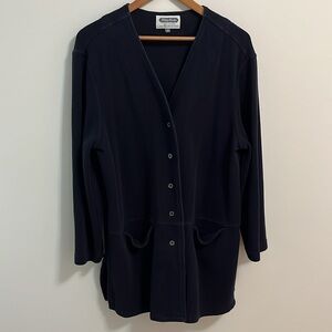 Tilley Knits cardigan tunic sweater navy button down pockets cotton layering S